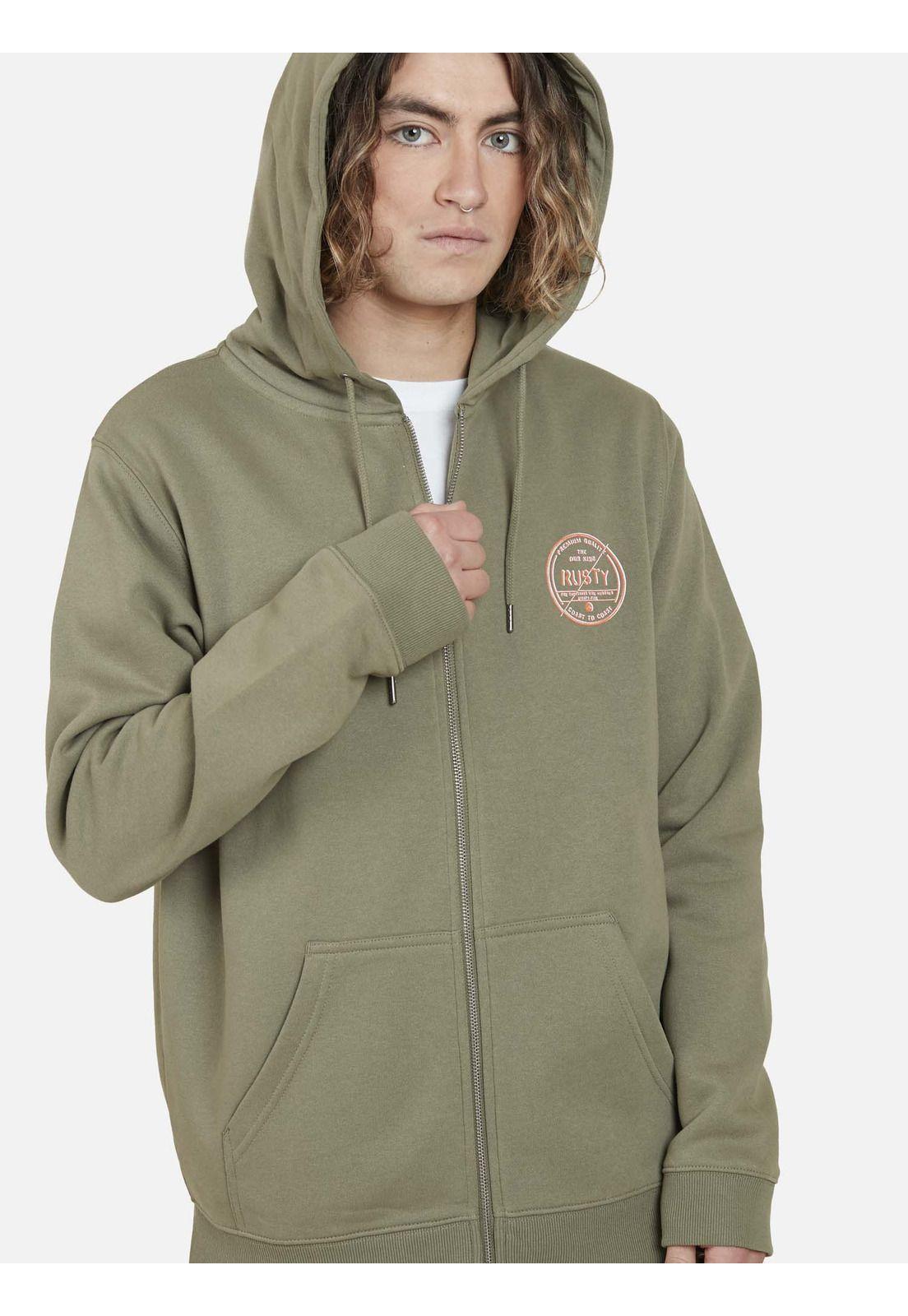 Poleron Brake Signal Full Zipper Hombre Verde Rusty-3