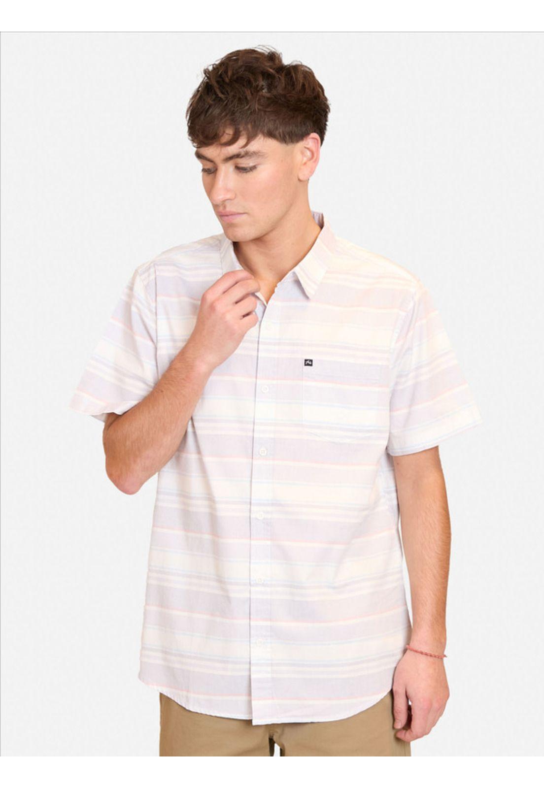 Camisa M/C Shirt Lines Light Blue Multicolor Hombre Rusty-0