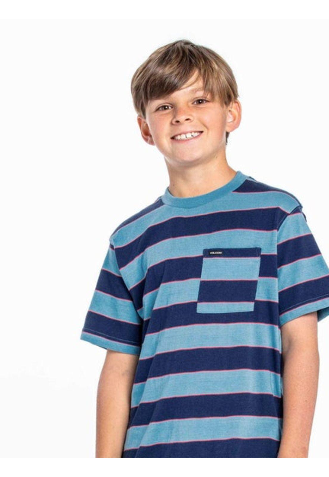 Polera MAXER STRIPE CREW SS Infantil Azul Volcom-0