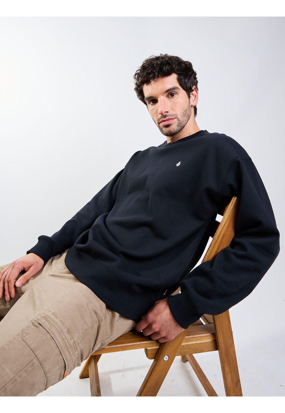 Poleron CR Single Stone Crew Negro Hombre Volcom-5