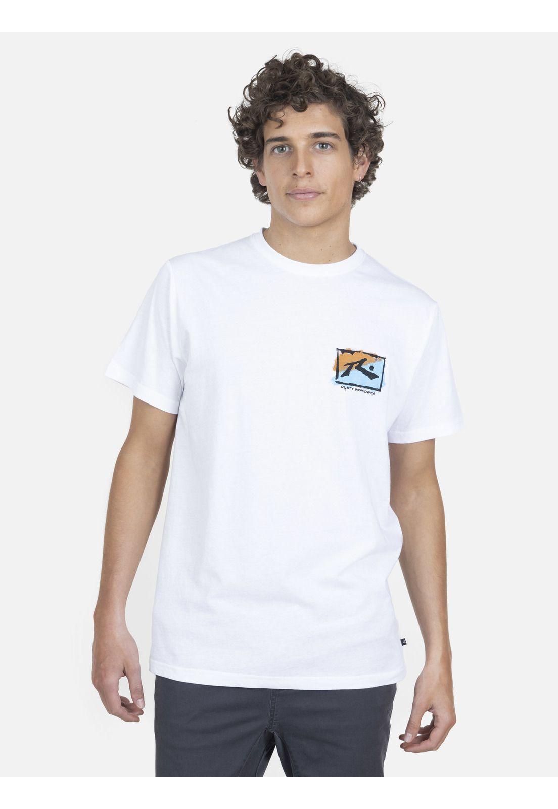 Polera Hombre SQUARE R SPRAYY S/S TEE Blanco Rusty-0