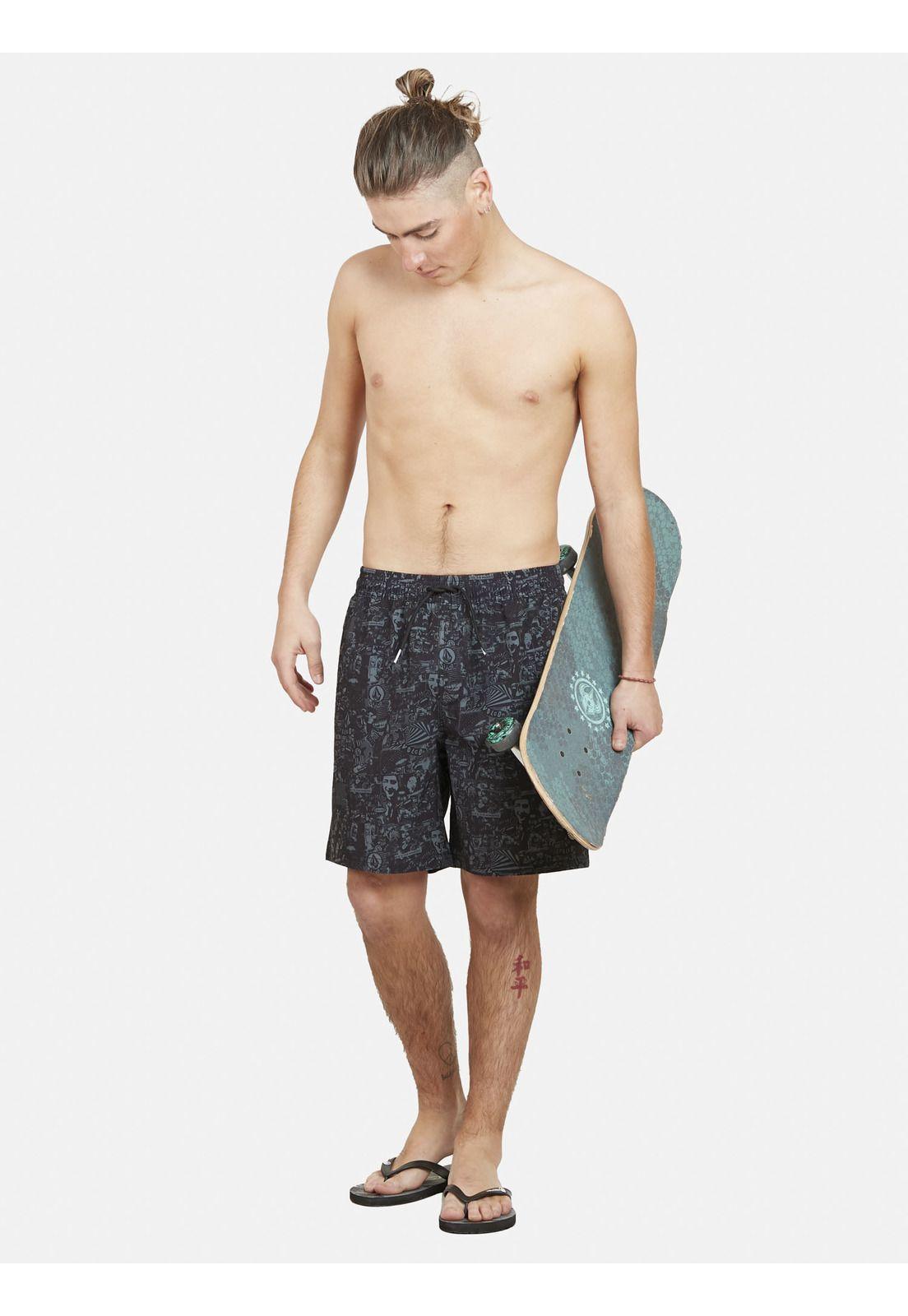Traje de Baño JAPAN COLLAGE ELASTIC WAIST SHORT Hombre Negro Volcom-3