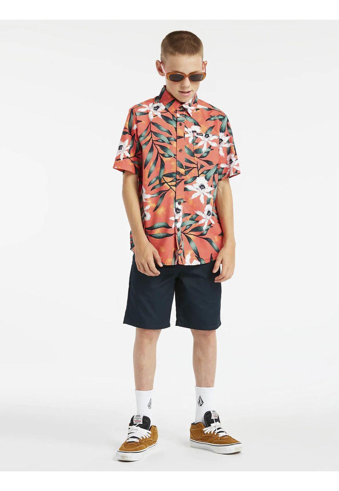 Camisa TROPICAL HIDEOUT SS Juvenil Naranjo Volcom-0
