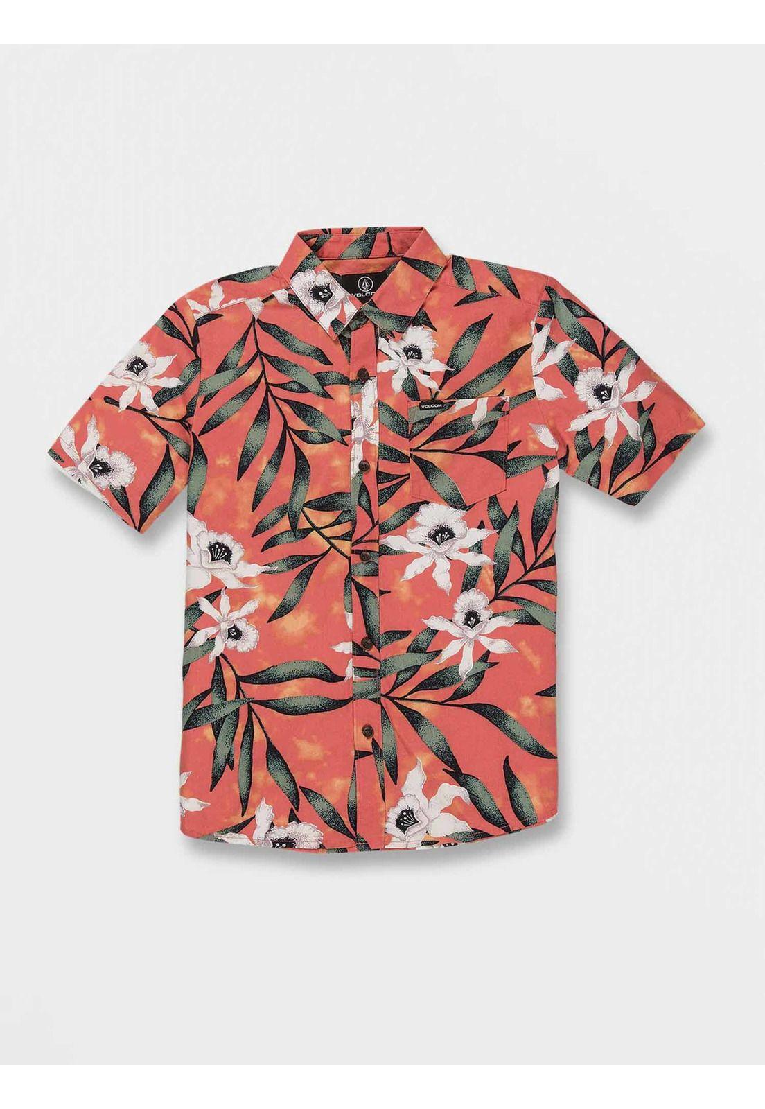Camisa TROPICAL HIDEOUT SS Juvenil Naranjo Volcom-1