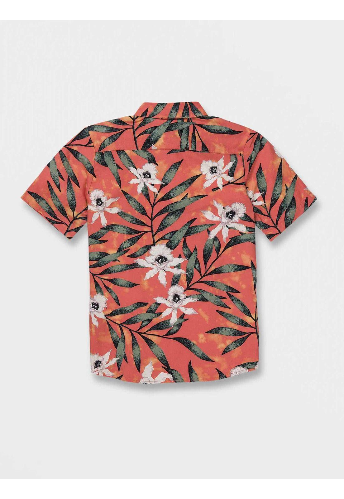 Camisa TROPICAL HIDEOUT SS Juvenil Naranjo Volcom-2