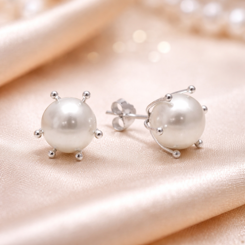 Aros Plata 925 Pistilo Con Perla 6 mm-3