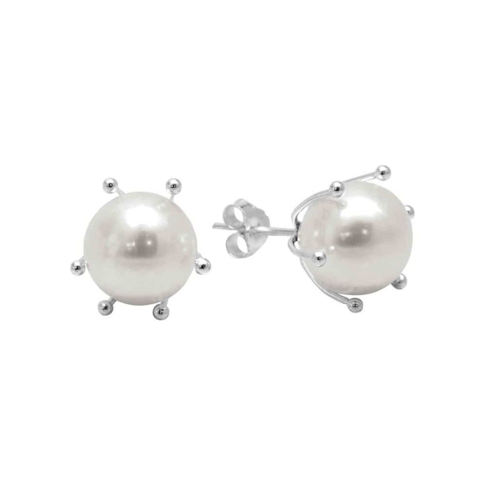 Aros de Plata 925 Perla con Pistilo-0