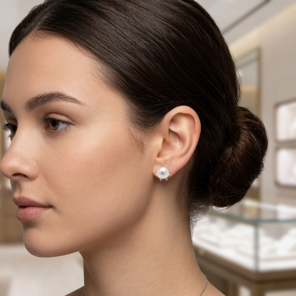 Aros de Plata 925 Pistilo con Perla 10 mm-2