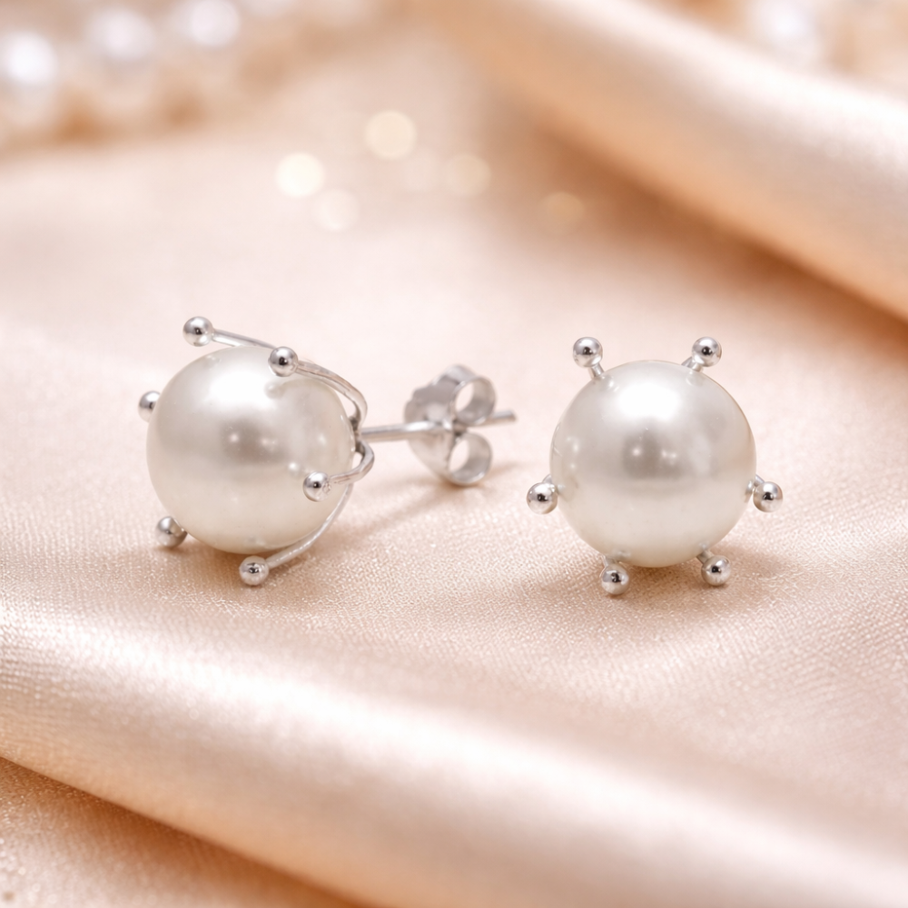 Aros de Plata 925 Pistilo con Perla 10 mm-3