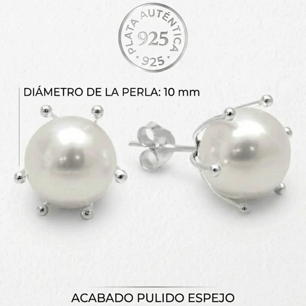 Aros de Plata 925 Pistilo con Perla 10 mm-4
