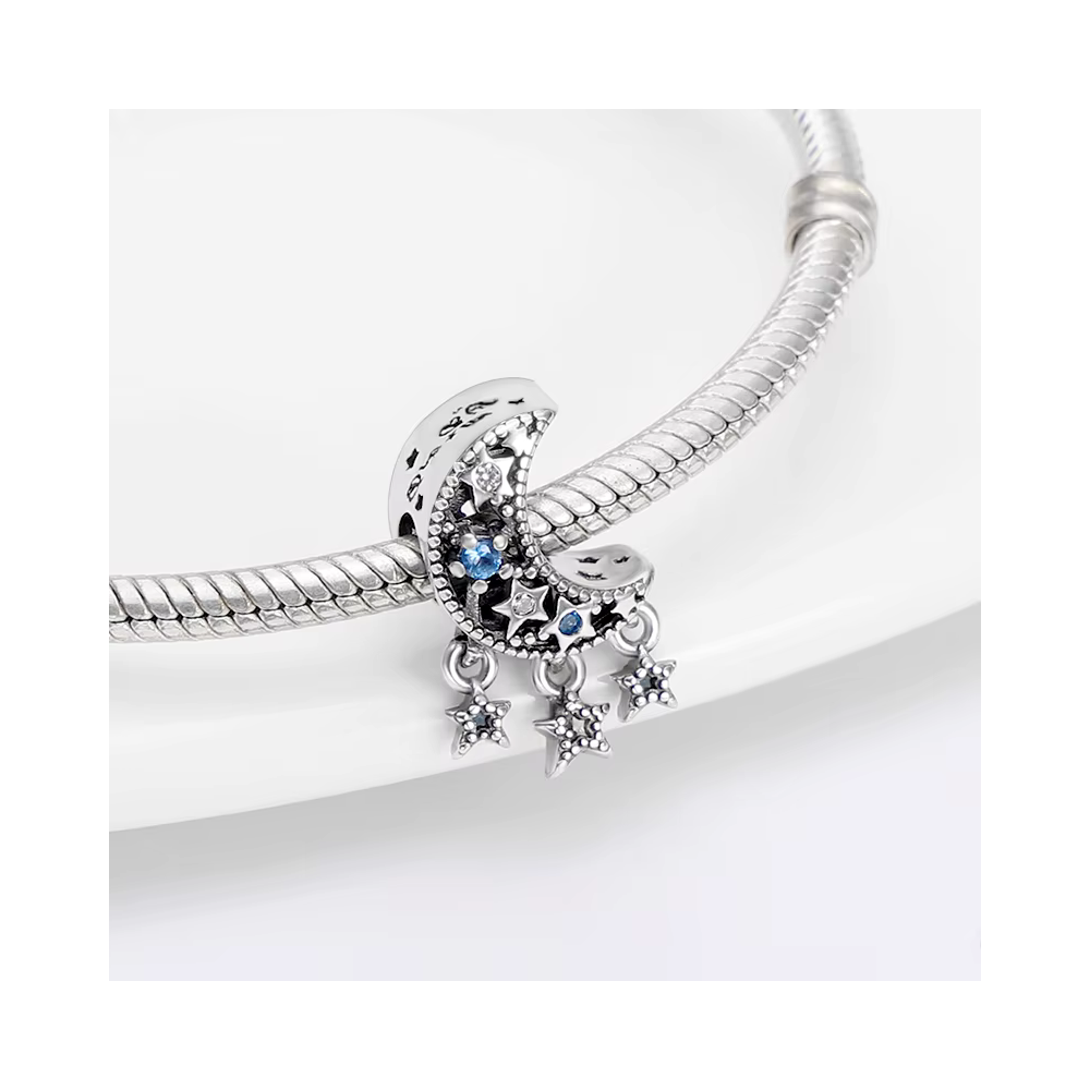 Charm Plateado Luna y Estrellas Colgantes con Circones-2