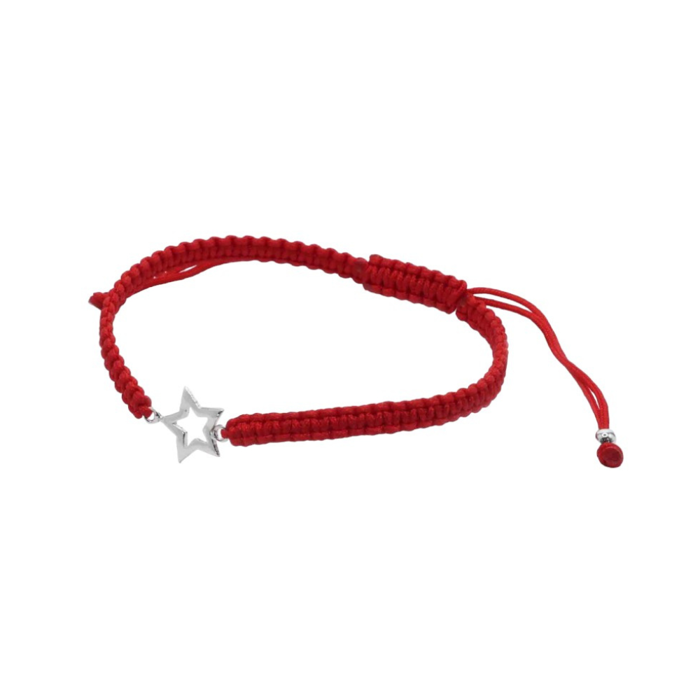 Pulsera De Macramé Roja Con Figura De Plata Estrella-2