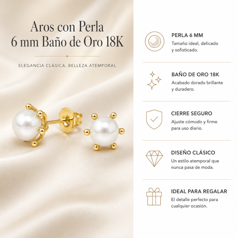 Aros Pistilo con Perla 6 mm Ba o de Oro 18K-5