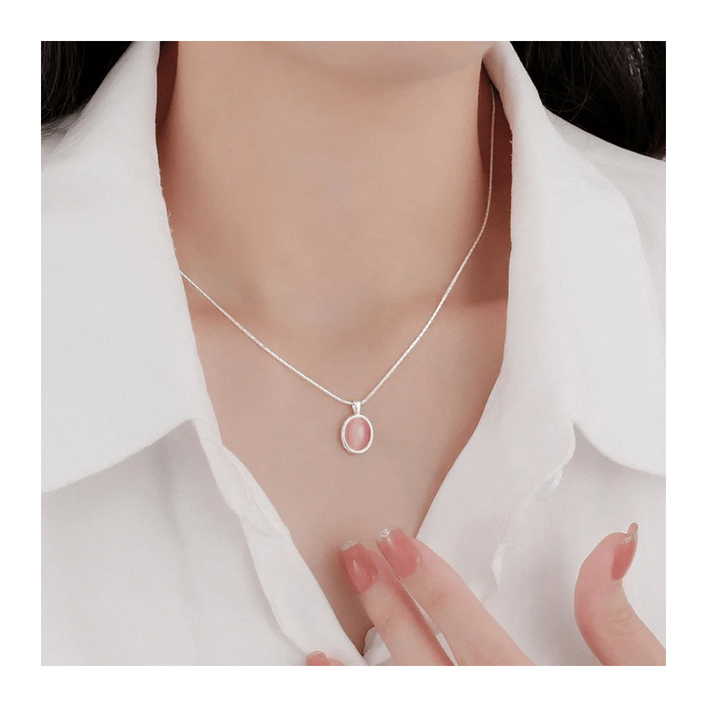 Collar de Plata Con Colgante Piedra Lunar Cristal Rosa 45 cm-3
