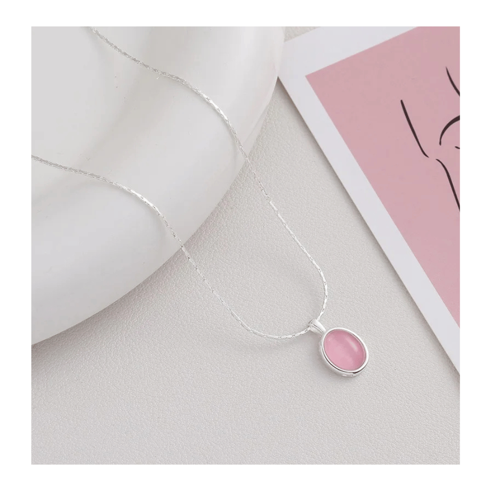 Collar de Plata Con Colgante Piedra Lunar Cristal Rosa 45 cm-4