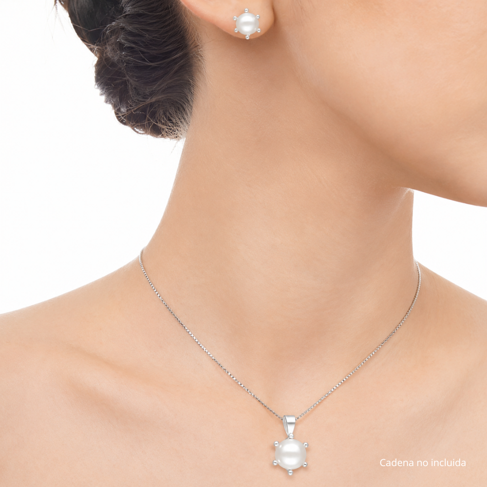 Conjunto de Plata 925 Pistilo con Perlas 8 mm-2