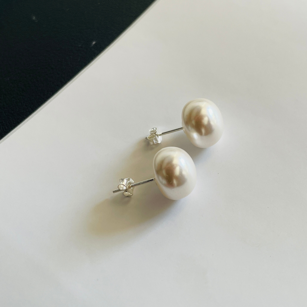 Aros De Plata 925 Perla Achatada 12 mm-2