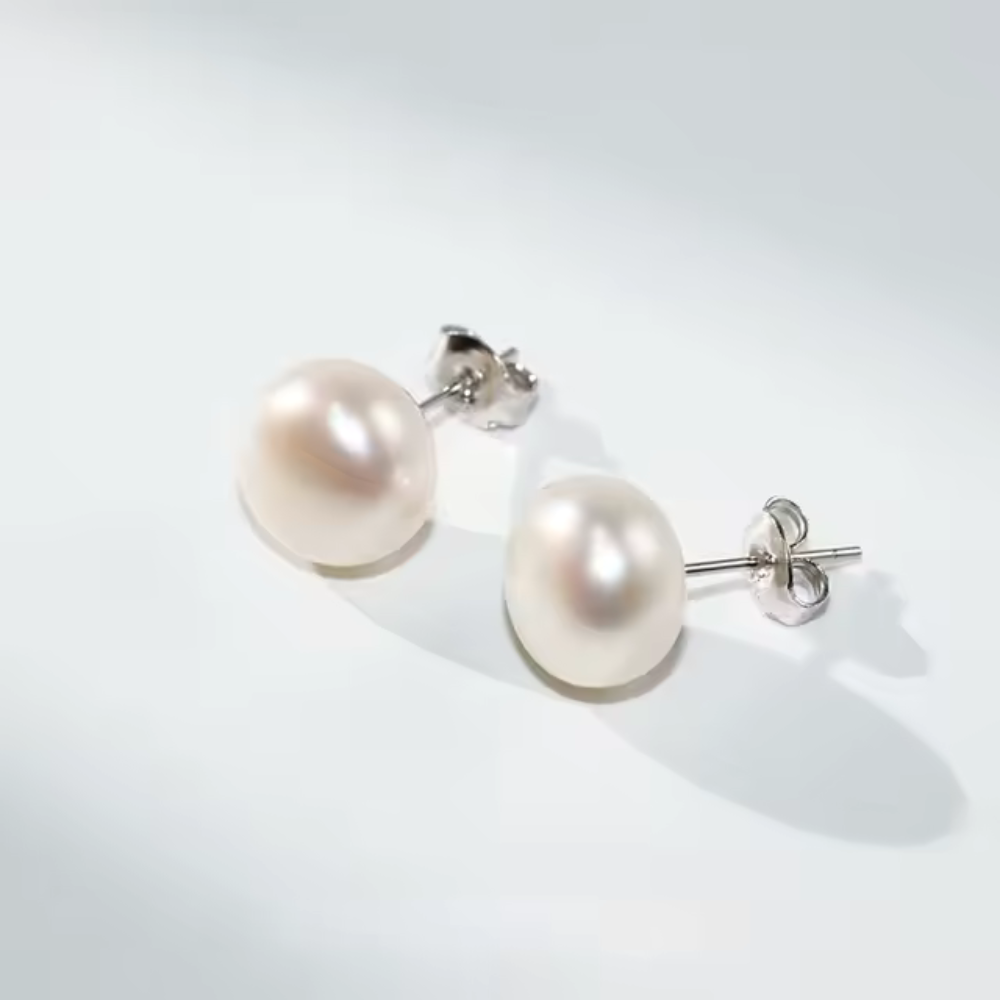 Aros De Plata 925 Perla Achatada 12 mm-3