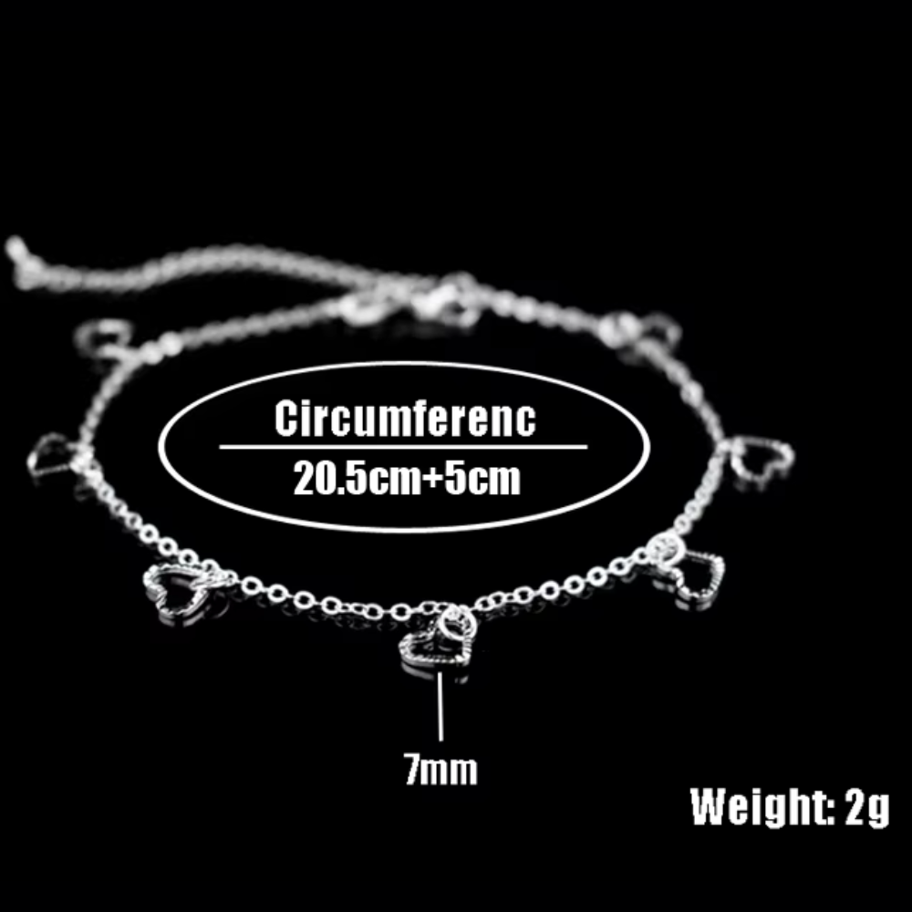 Tobillera Plata Corazones Colgantes-3