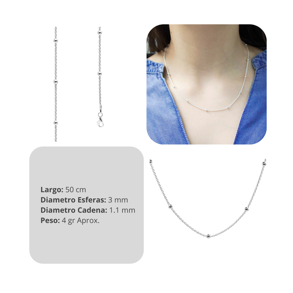 Cadena de Plata 925 Tourbillon con Esferas 50 cm-2