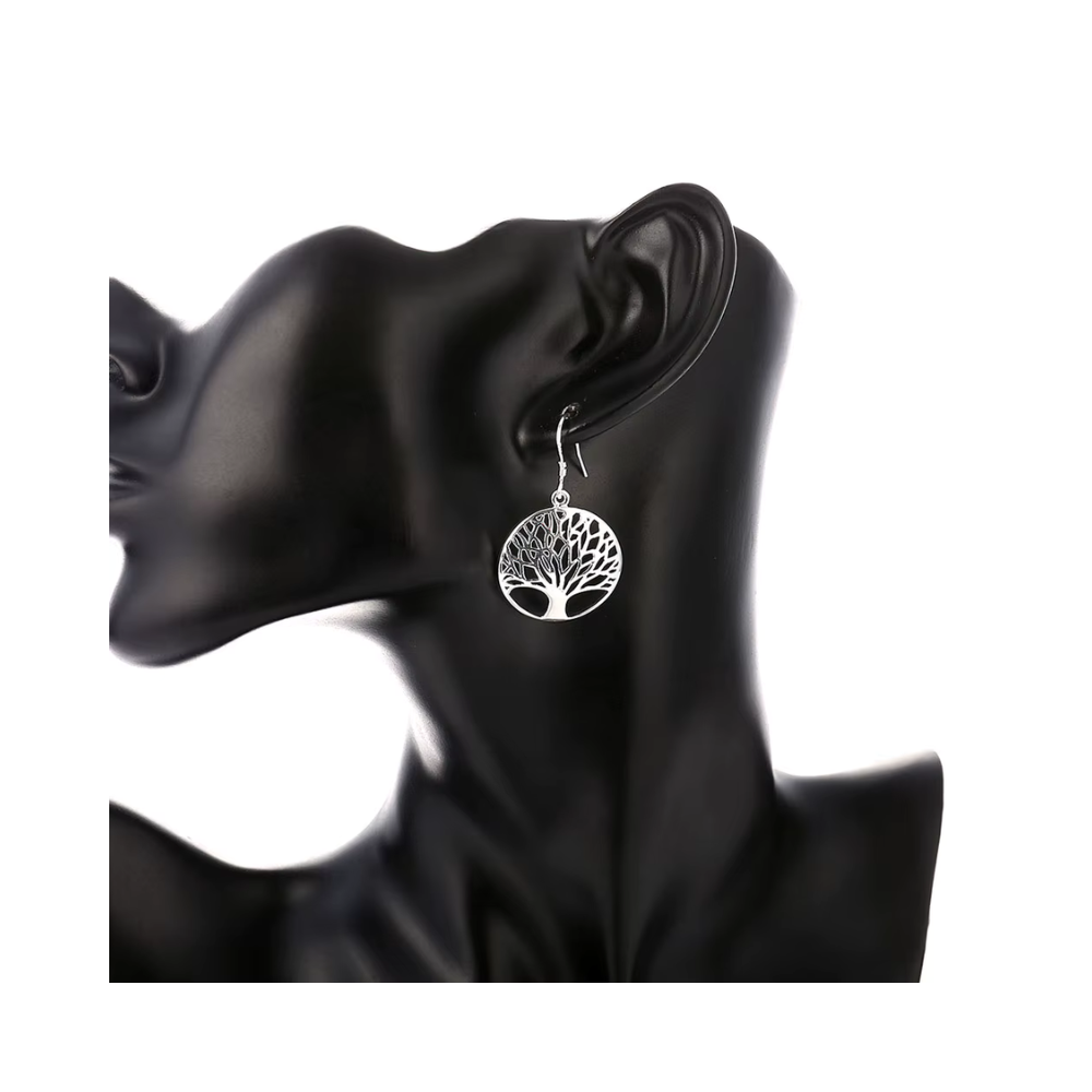 Conjunto De Plata Collar y Aros Árbol De La Vida-3