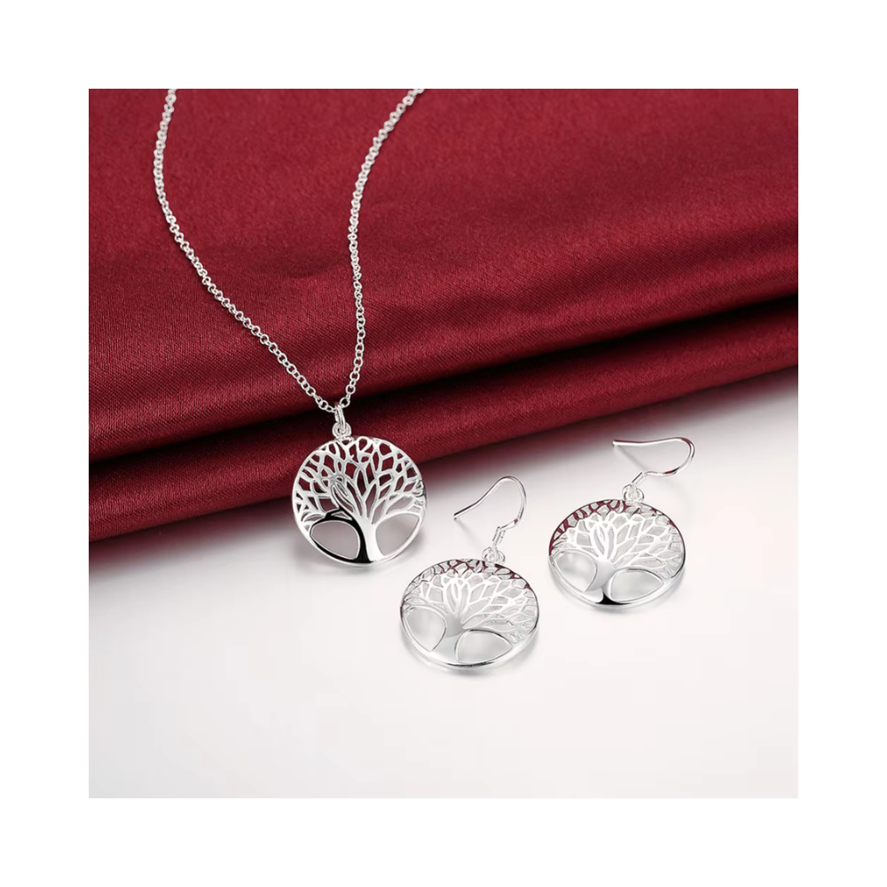 Conjunto De Plata Collar y Aros Árbol De La Vida-7