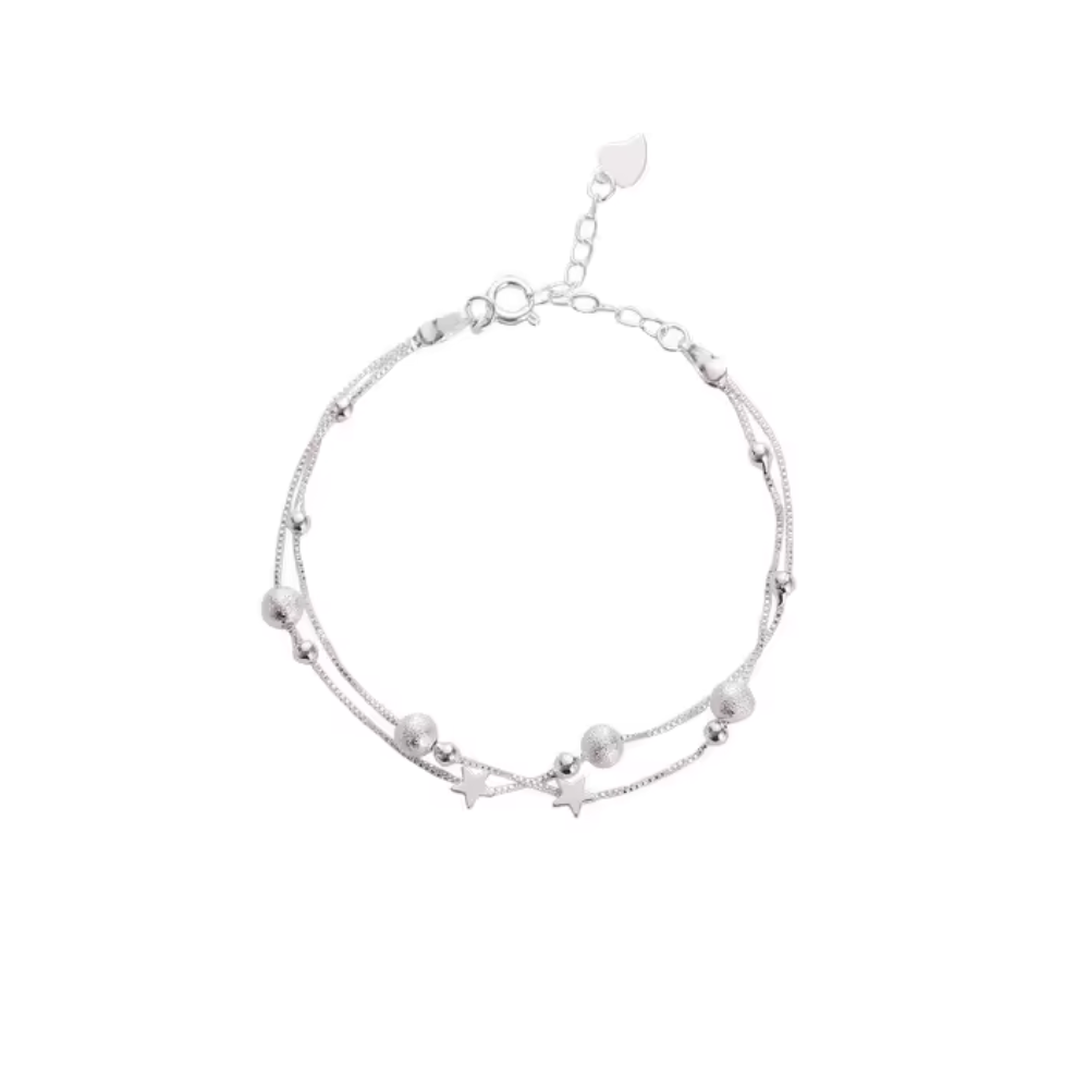 Pulsera Plateada Estrella Doble Cadena-1