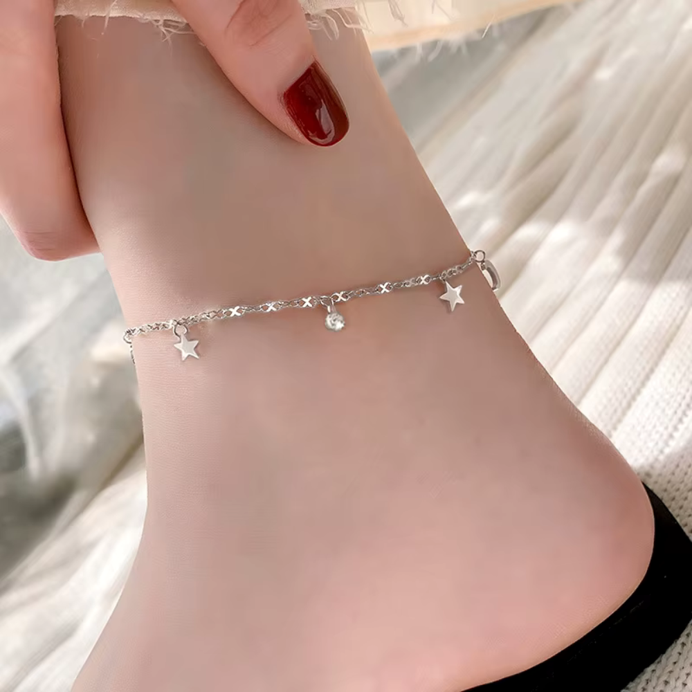 Tobilleras Cadena Con Colgantes Estrellas y Lunas-2