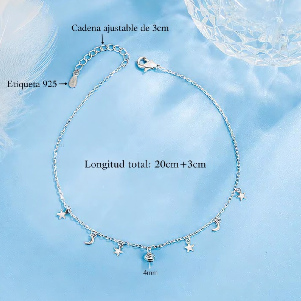 Tobilleras Cadena Con Colgantes Estrellas y Lunas-4