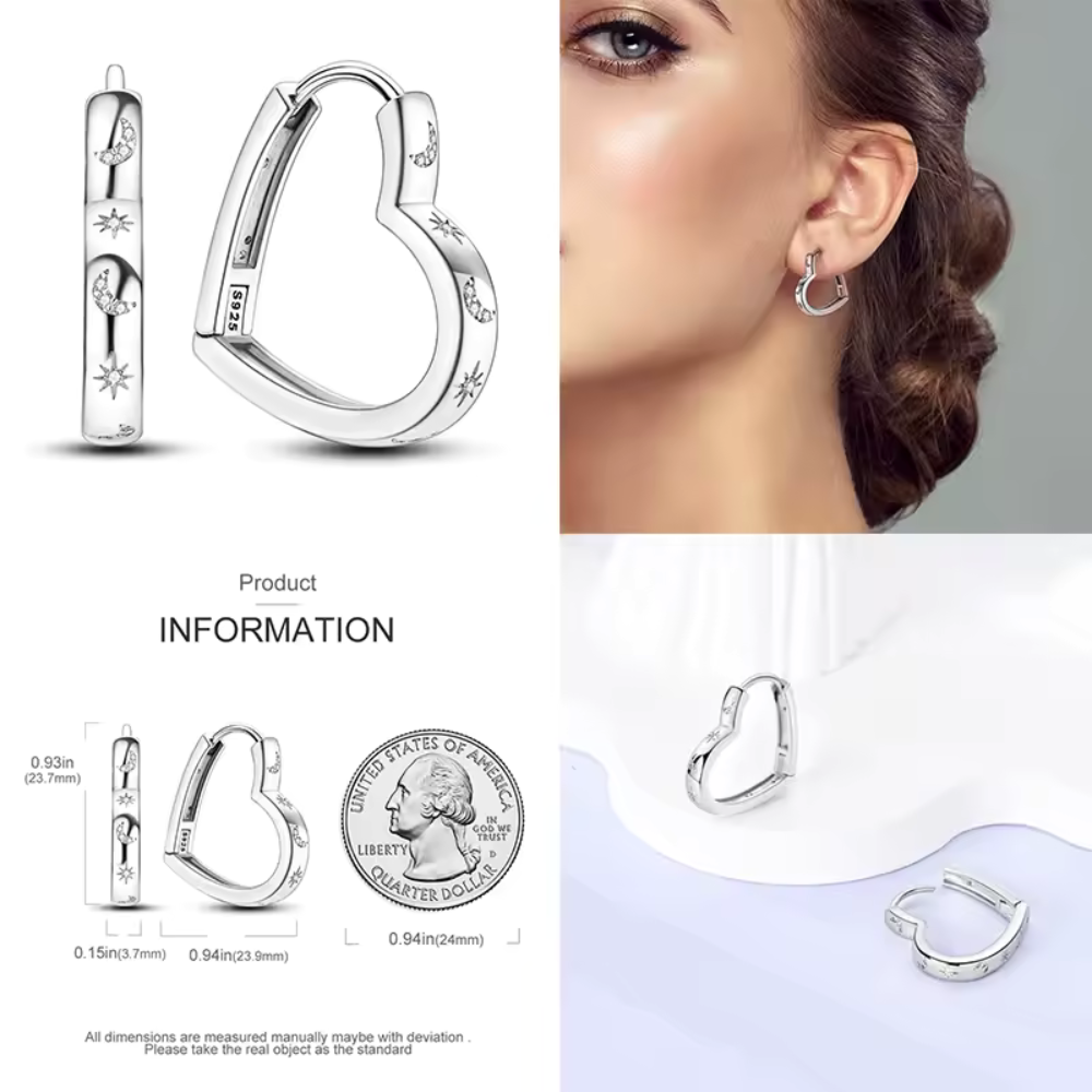 Aros Plata Corazón Luna y Estrellas con Micro Circones-3