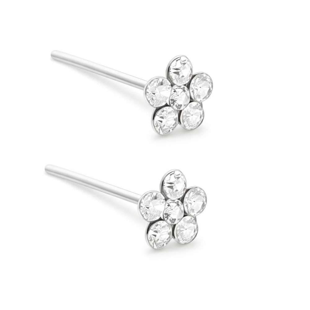 Par Piercing de Plata 925 Nariz Flor Circones-2