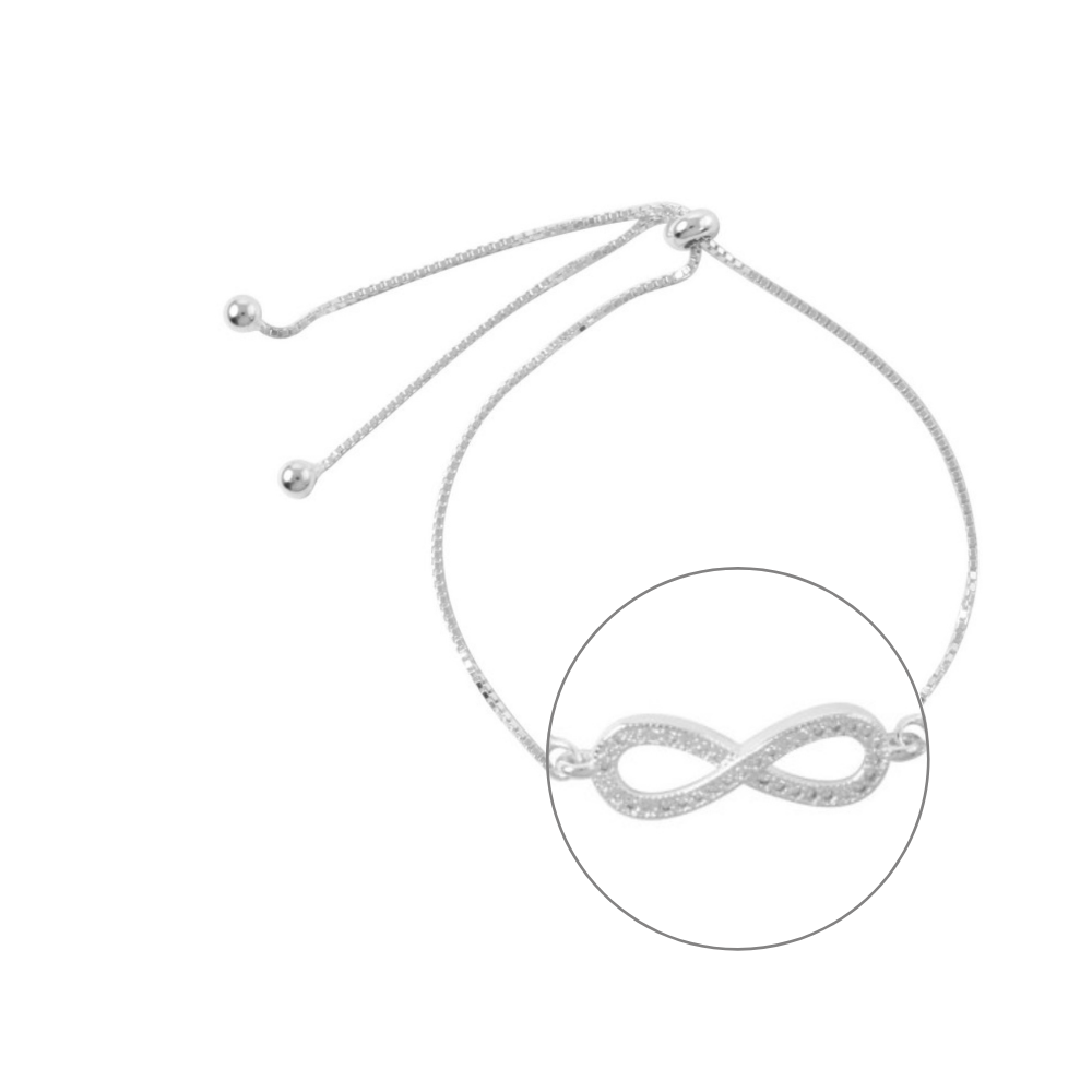Pulsera De Plata Ajustable Infinito Con Micro Circón-2