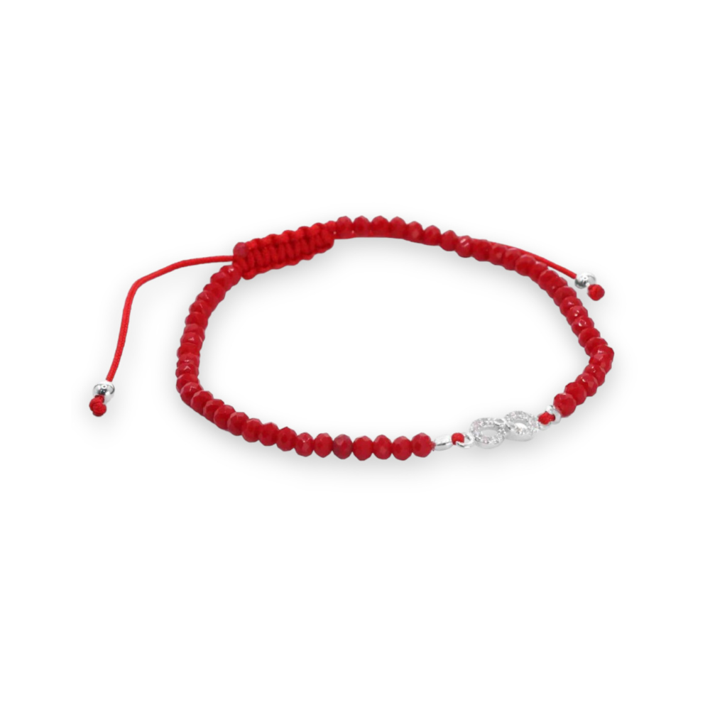 Pulsera de Macramé Rojo con Cristales e Infinito de Plata-2
