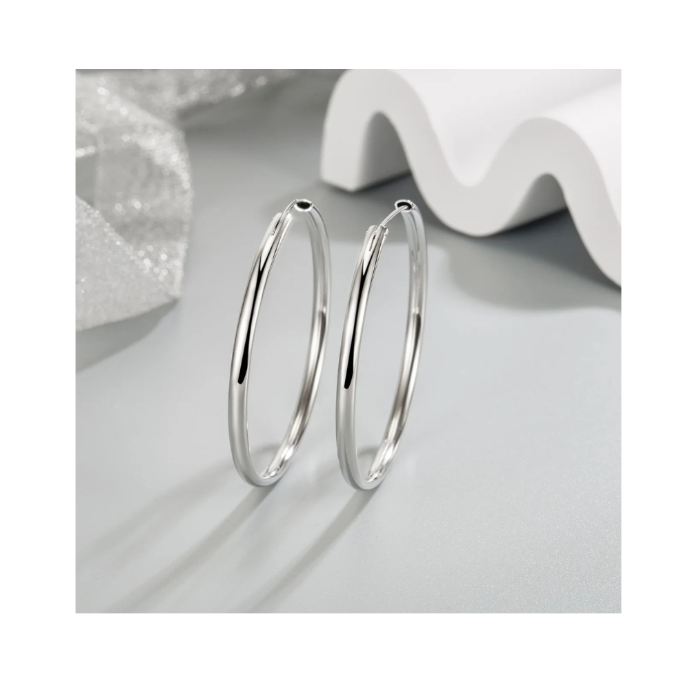 Aros Plata Argolla Borde Ovalado 30 mm-3