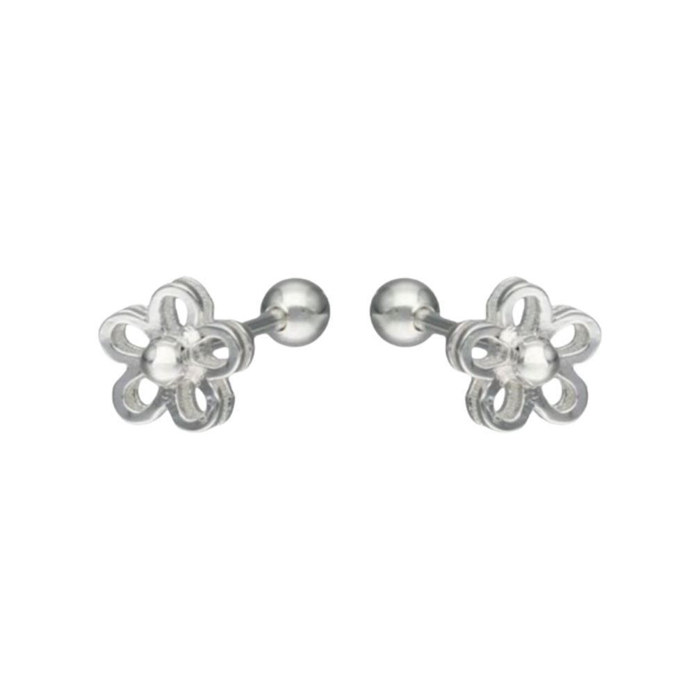 Aros de Plata Flor Con Tope Tuerca-2