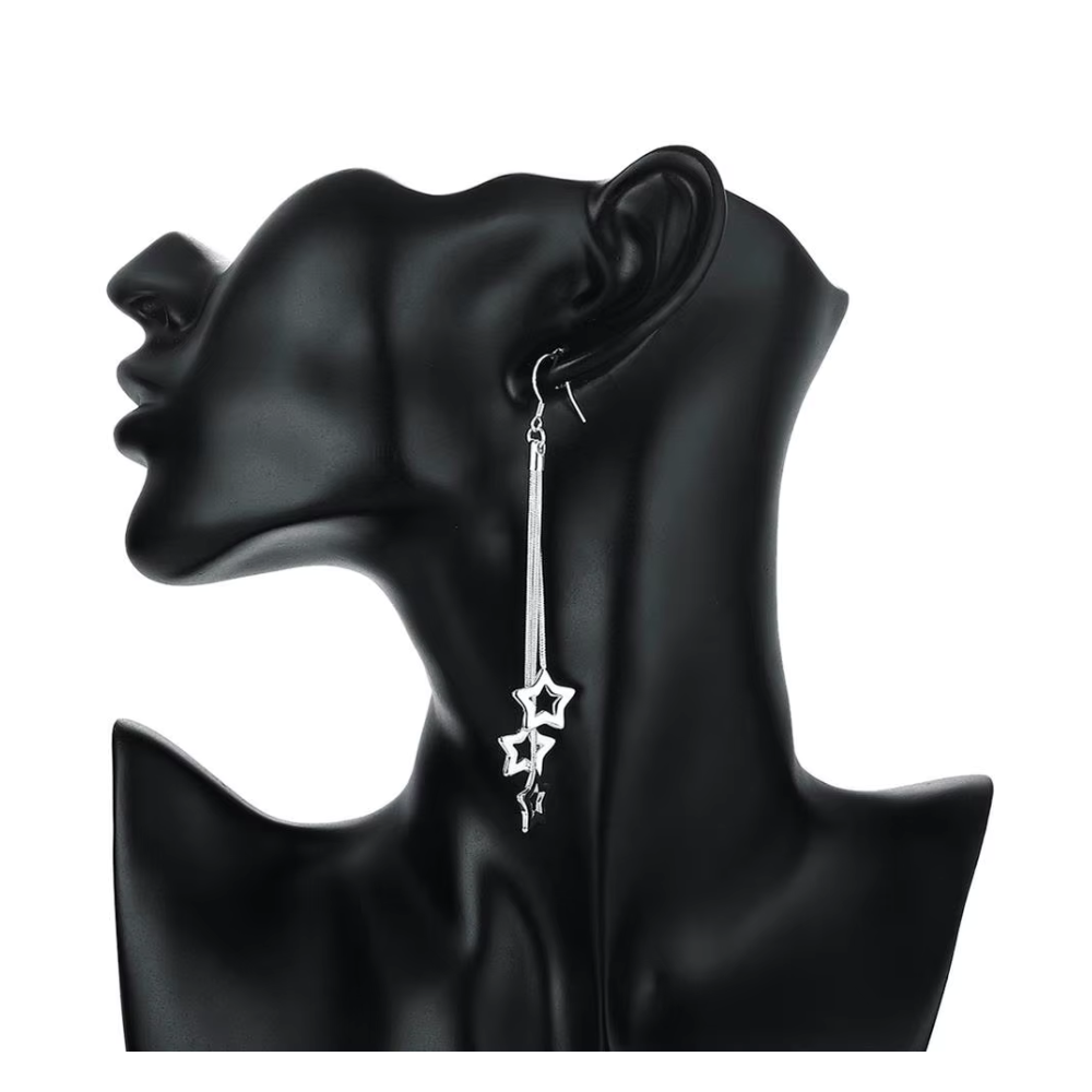 Aros Plata Pendientes Colgantes Estrellas-2