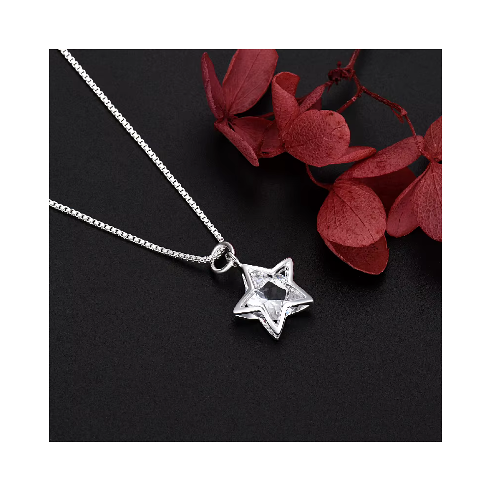 Collar De Plata Con Colgante De Estrella y Cristal-3