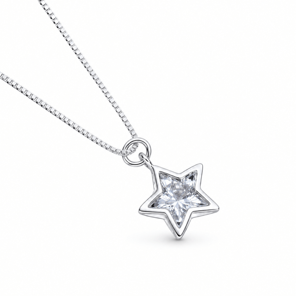 Collar De Plata Con Colgante De Estrella y Cristal-0