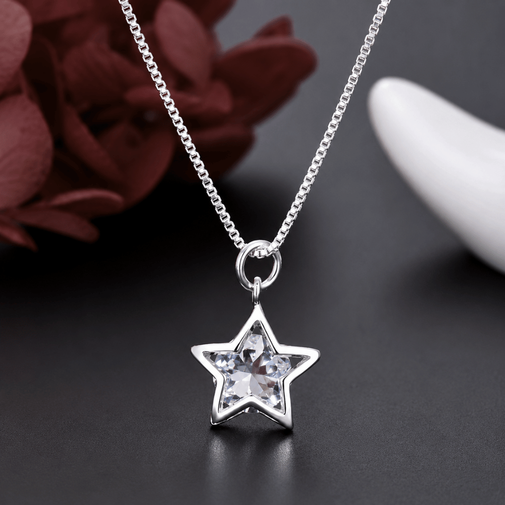 Collar De Plata Con Colgante De Estrella y Cristal-3