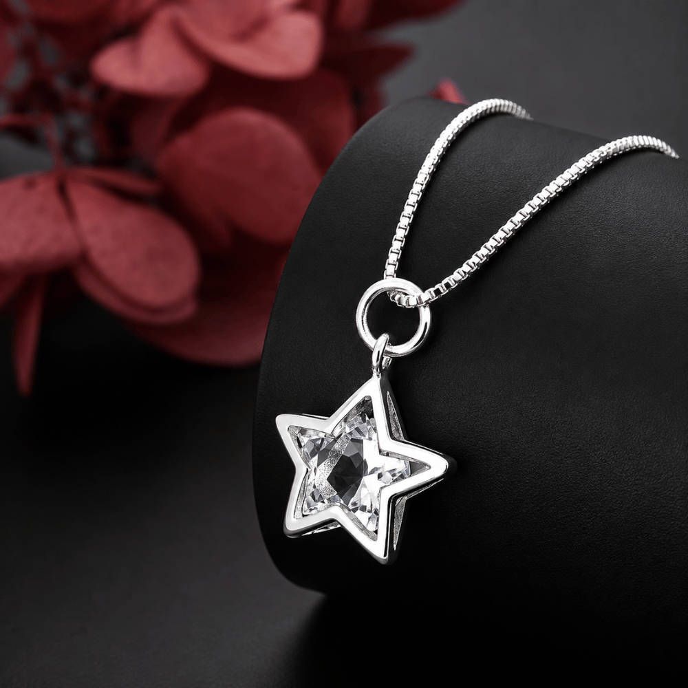 Collar De Plata Con Colgante De Estrella y Cristal-4