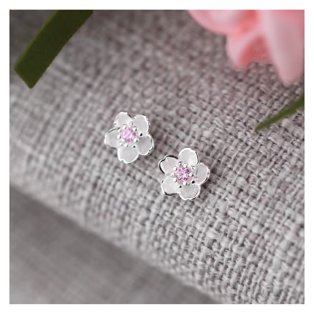 Aros Plata Flor Circon Rosa 8 mm-2