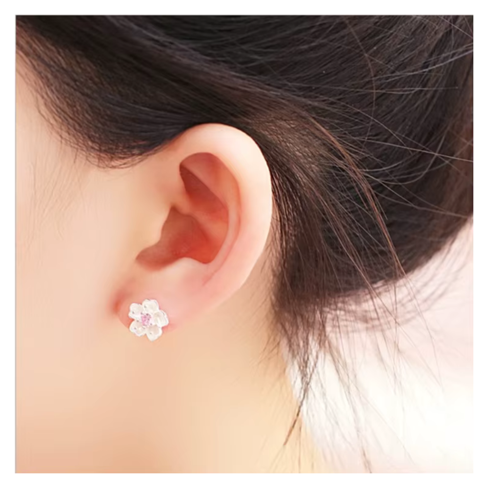 Aros Plata Flor Circon Rosa 8 mm-3