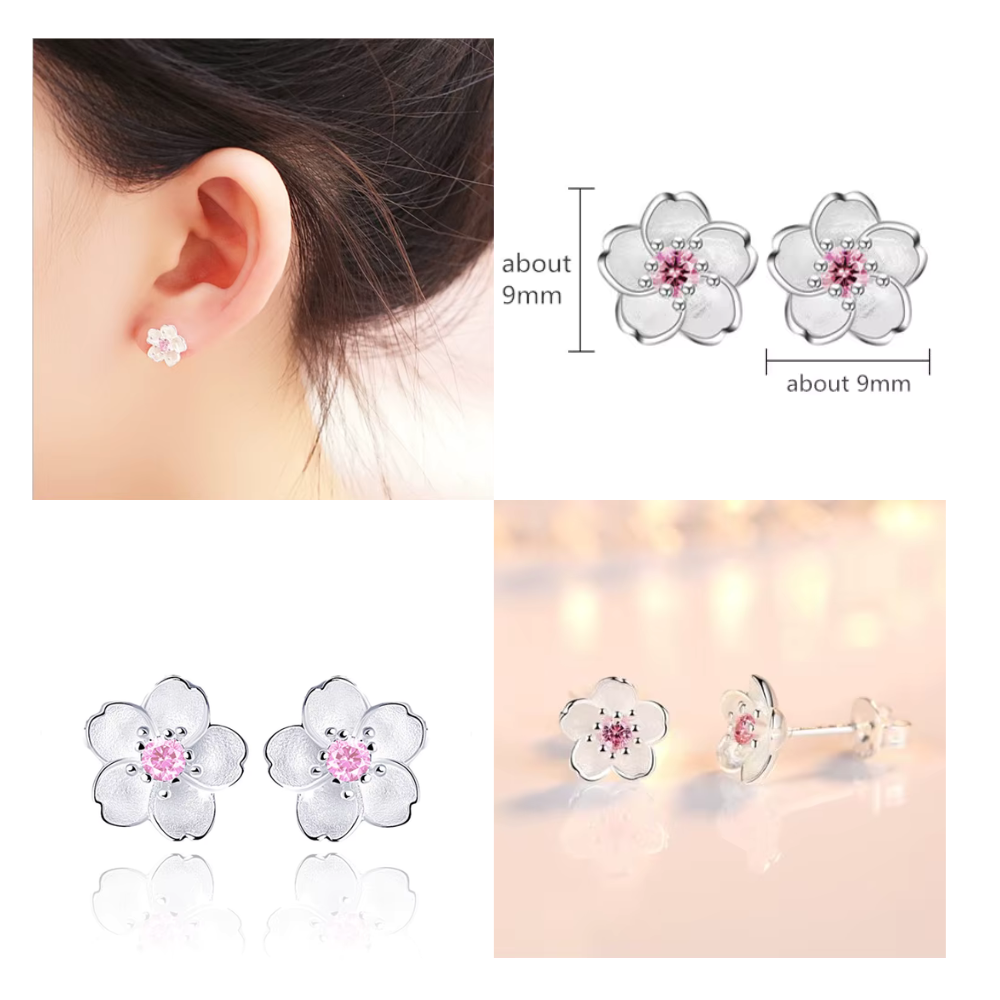 Aros Plata Flor Circon Rosa 8 mm-4