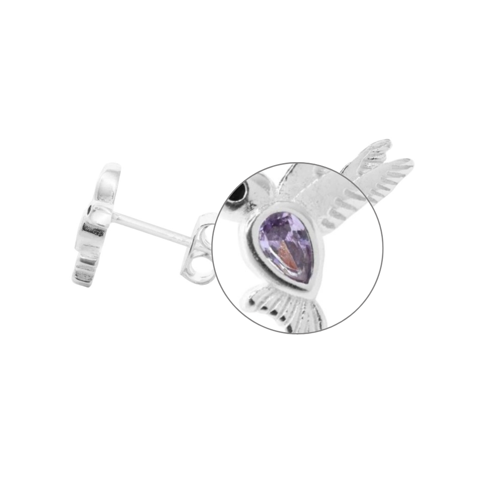 Aros de Plata Con Colibríes y Circón Lavanda-2