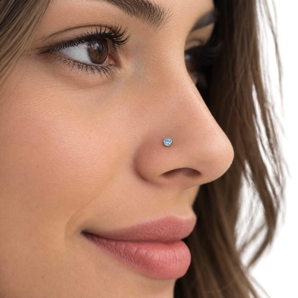 Par Piercing con Cristal Celeste 2 mm Plata 925-1