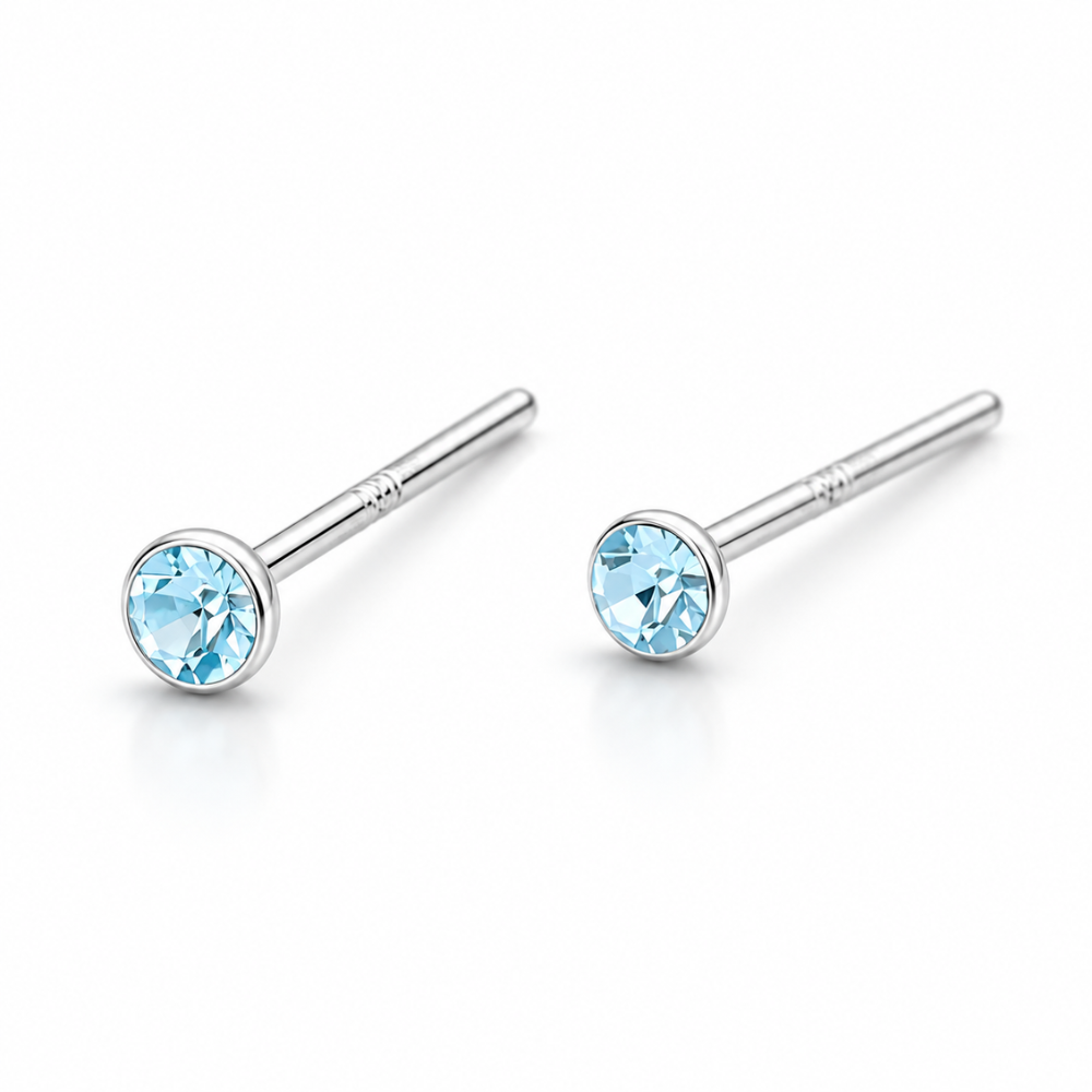 Par Piercing con Cristal Celeste 2 mm Plata 925-2