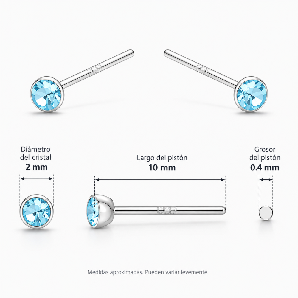 Par Piercing con Cristal Celeste 2 mm Plata 925-4