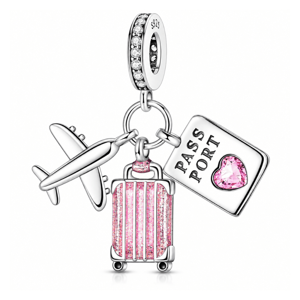 Dije Viaje Avi n Maleta y Pasaporte Rosa-0