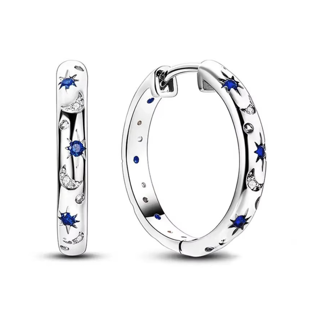 Aros Argolla Huggie Estrellas y Lunas Azules-0