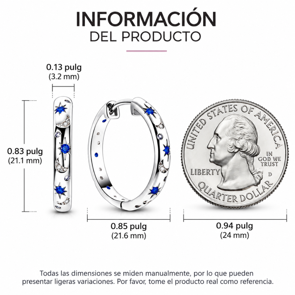 Aros Argolla Huggie Estrellas y Lunas Azules-5